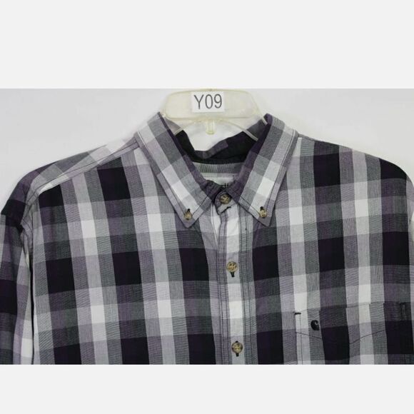 CARHARTT SIZE 2XL PURPLE WHITE BLACK PLAID BUTTON FRONT LONG SLEEVE MENS SHIRT - Picture 3 of 6